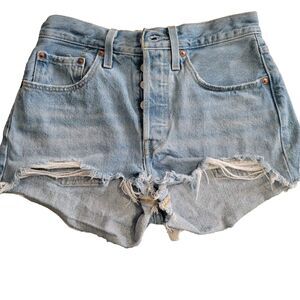Levis 501xx button fly denim shorts premium hot pants USA sz 26 distressed